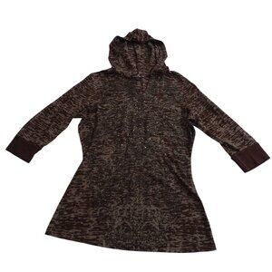 Almost Famous Women Brown Studded Hooded Fitted V-neck Top Size L 3/4 Sleeve
